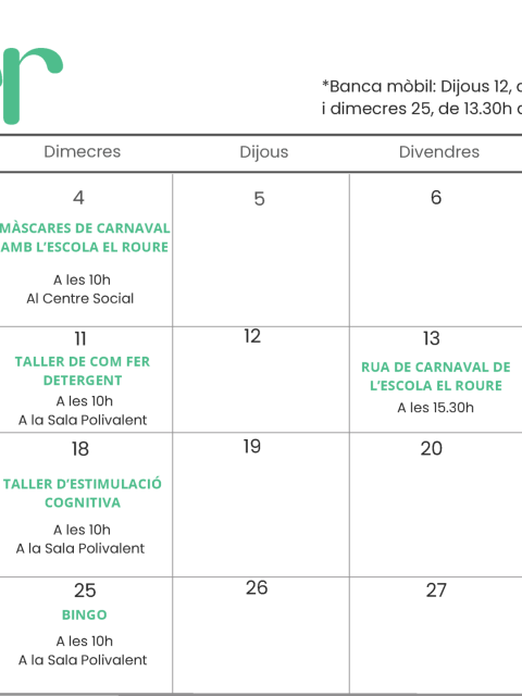 Calendari febrer 2026